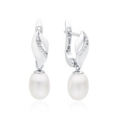 Cercei perle naturale albe de argint cu pietre si tortita DiAmanti SK22221EL_W-G